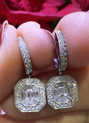 1.43CT T.W. Diamond Drop Invisible Set Octagon Earrings