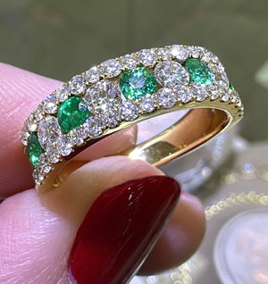 1.46carat Green Emerald And Diamond Band Ring