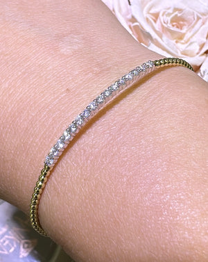 0.51carat Pave Diamond Beaded Gold Open Wrap Bangle Bracelet