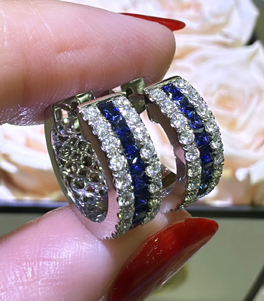 1.27ct tw Blue Sapphire & Diamond Huggie Earrings