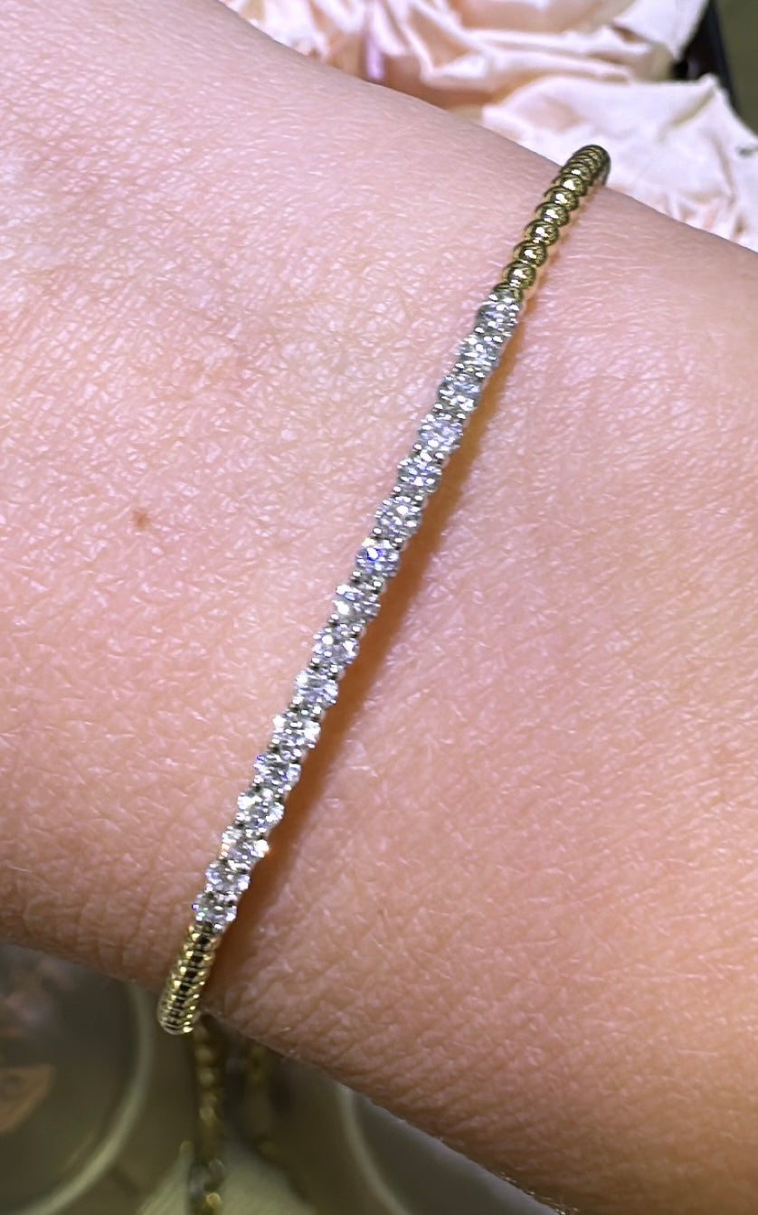 0.51carat Pave Diamond Beaded Gold Open Wrap Bangle Bracelet