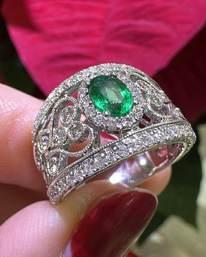 1.31carat Emerald and Diamond Statement Ring