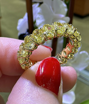 Designer Fancy Intense Yellow Canary 6.21carat Oval-cut Eternity Diamond Ring