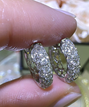 Three Row Pave Diamond Huggie Earrings 0.78ct tw