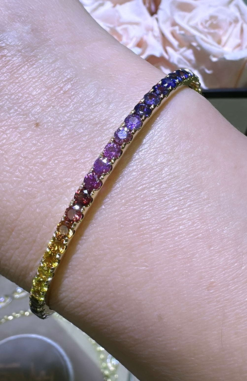 Rainbow Sapphire Rose Gold Bangle Bracelet