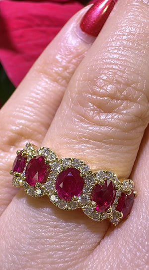 2.87ct tw Five Ruby Oval-cut and White Diamond Ring