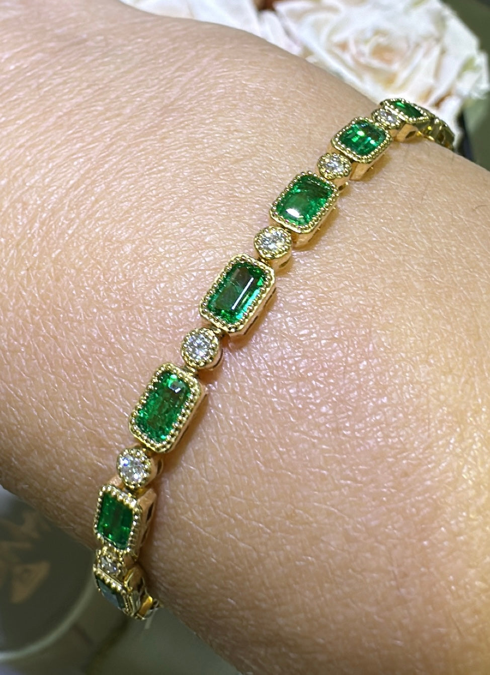 Diamond & Emerald Tennis Statement Bracelet 5.14ct t.w.