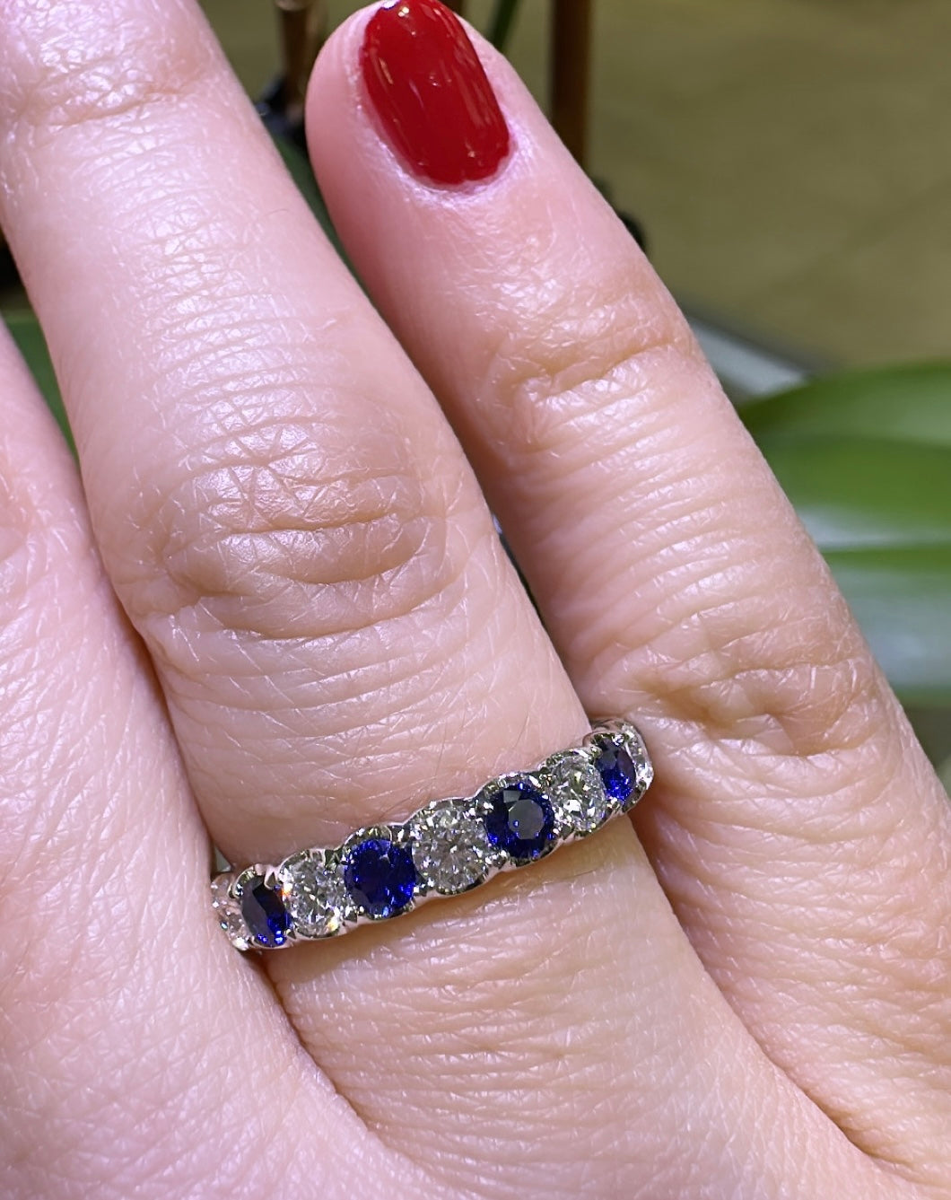 1.08ct tw Blue Sapphire Alternating Diamond Ring