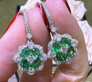 2.69ct tw Emerald and Diamond Drop Earrings