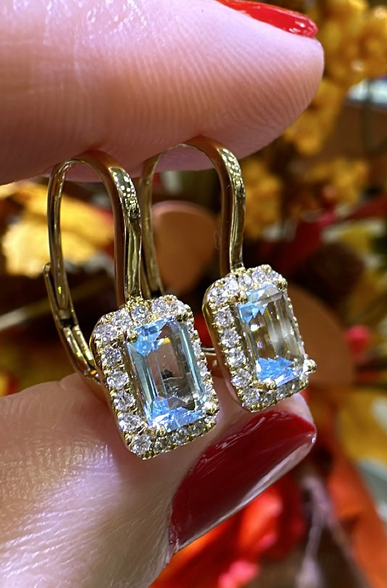 1.55ct tw Aquamarine Baguette-cut and Diamond Earrings