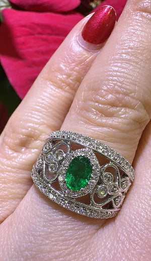 1.31carat Emerald and Diamond Statement Ring