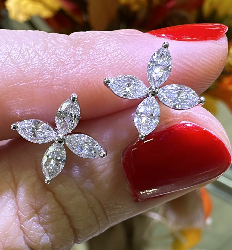 1.19ctw Ladies Diamond Flower Shape Marquise Stud Earrings