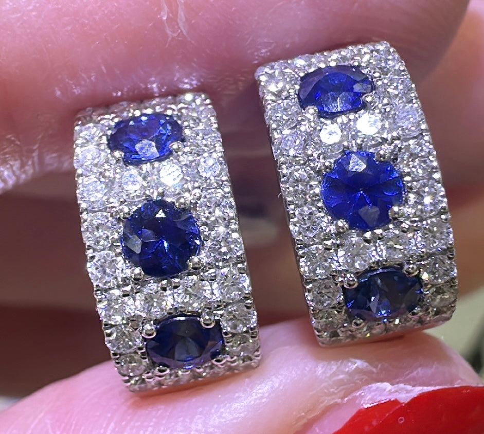 1.26ct tw Sapphire Diamond Wide Huggie Hoop Earrings