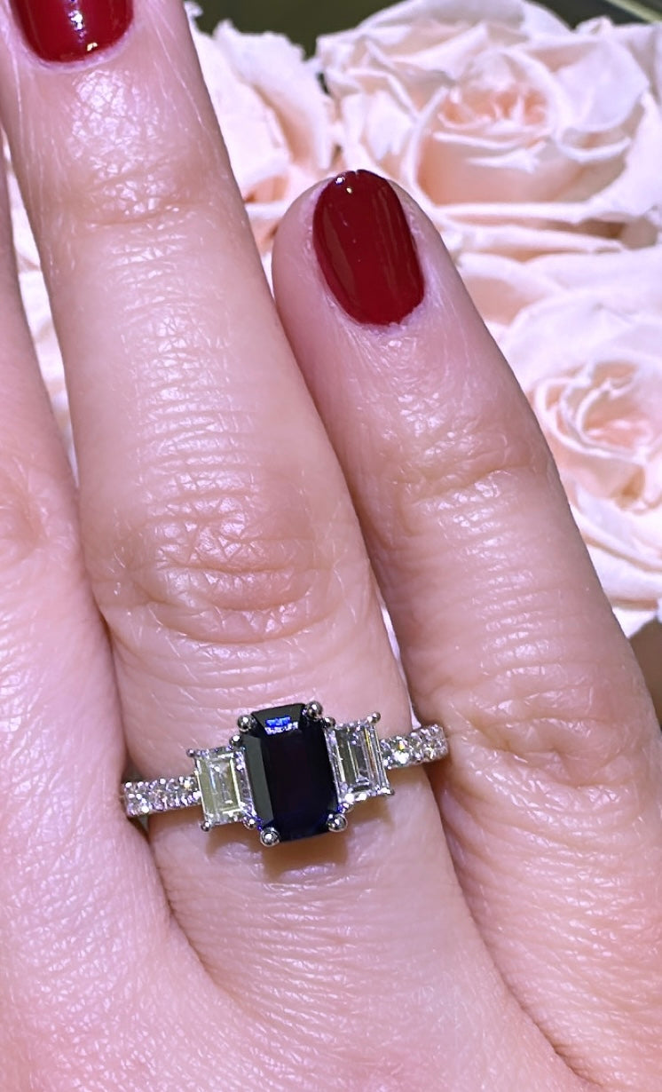 1.03ct Sapphire Emerald Cut Diamond Ring