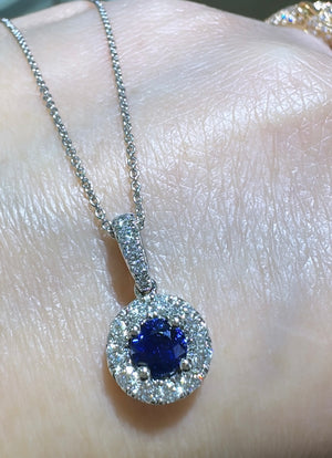 Ladies Blue Sapphire 0.82ct tw & Diamond Pendant Necklace