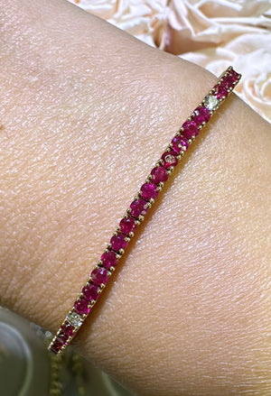 Ruby Gem Stone & Diamond Tennis Bracelet