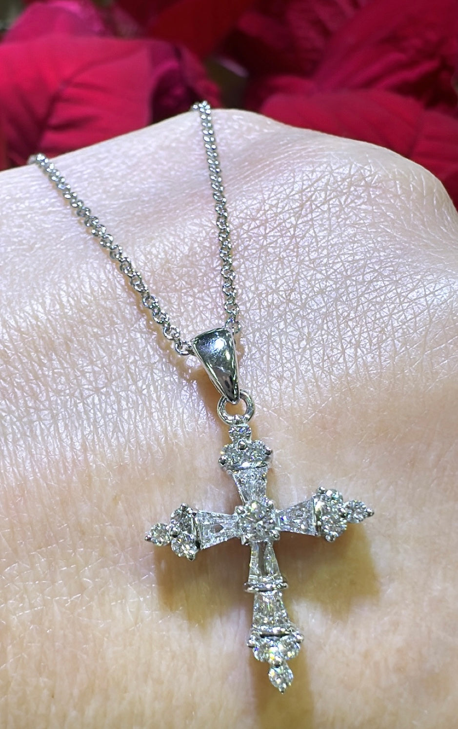 0.43ct tw Trapezoid and Round-cut Diamond Cross Pendant Necklace