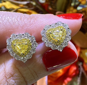 1.80ct tw Fancy Canary Yellow Heart Diamond Stud Earrings