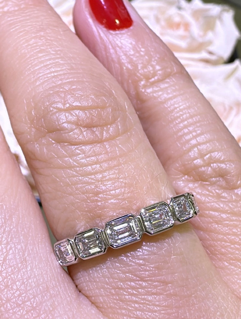 0.85ct tw Emerald Cut Diamond Bezel Set Half Eternity Band