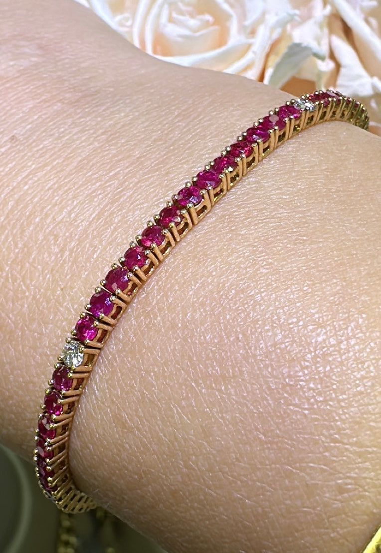 Ruby Gem Stone & Diamond Tennis Bracelet