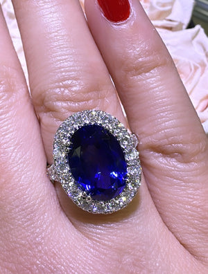 GIA Certified 7.60ct tw Oval Cut Tanzanite and Diamond Ring