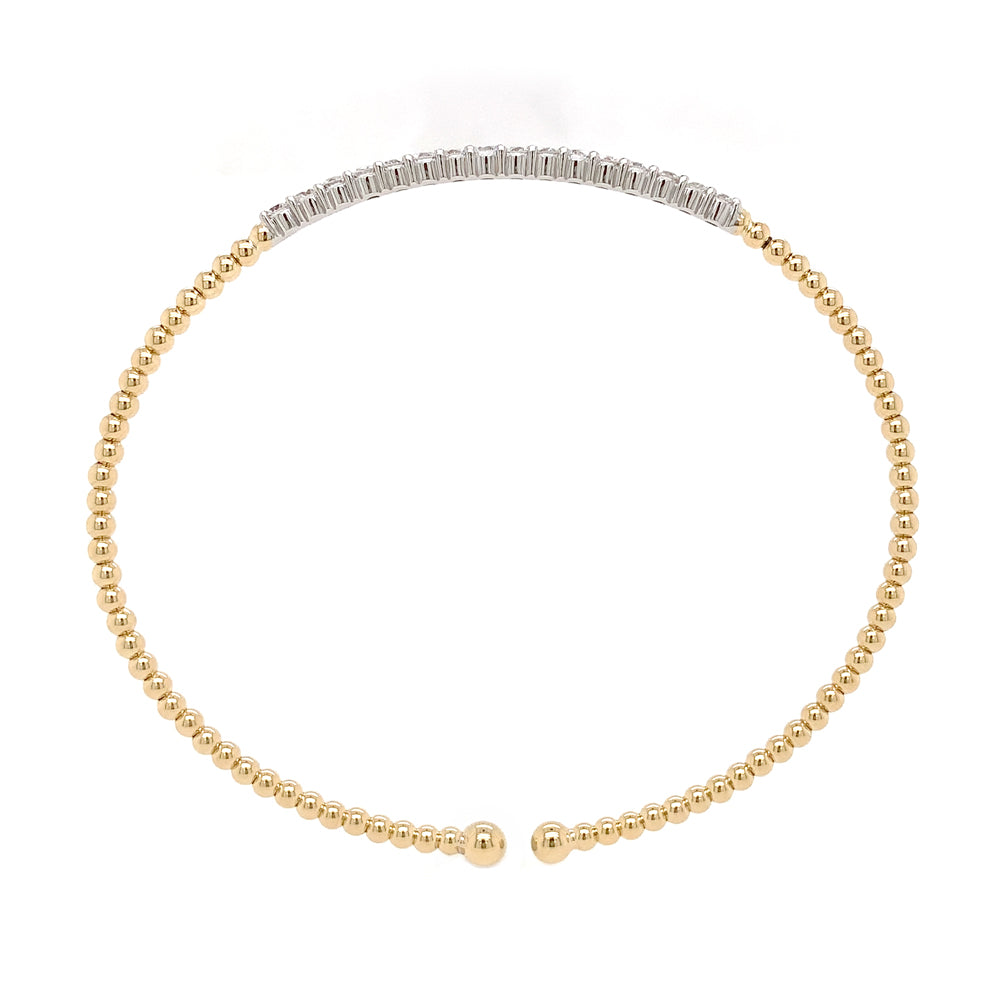 0.51carat Pave Diamond Beaded Gold Open Wrap Bangle Bracelet