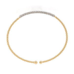 0.51carat Pave Diamond Beaded Gold Open Wrap Bangle Bracelet