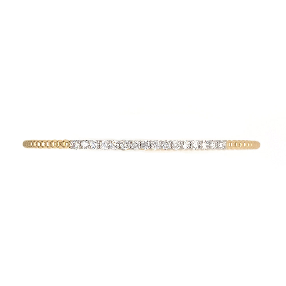 0.51carat Pave Diamond Beaded Gold Open Wrap Bangle Bracelet