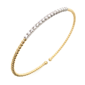 0.51carat Pave Diamond Beaded Gold Open Wrap Bangle Bracelet