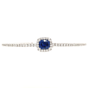 1.65carat Diamond Cushion Cut Blue Sapphire Center Semi Flexible Bracelet