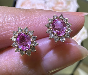 1.08carat Diamond Halo and Pink Sapphire Stud Earrings