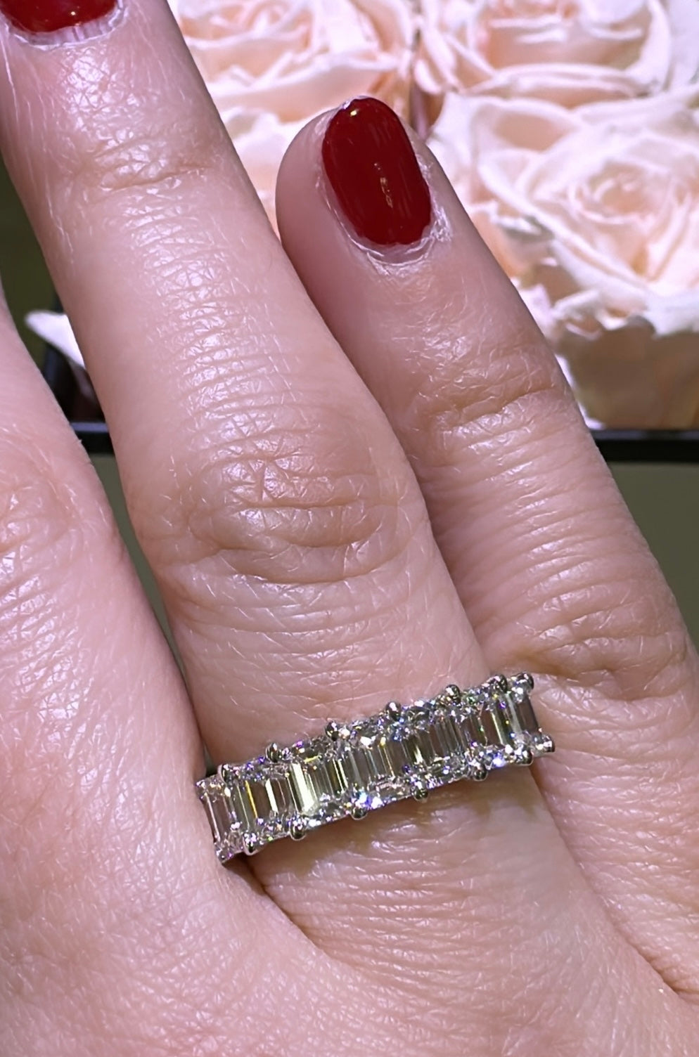 Ladies Diamond 2.21ct tw Emerald Cut Halfway Eternity Ring