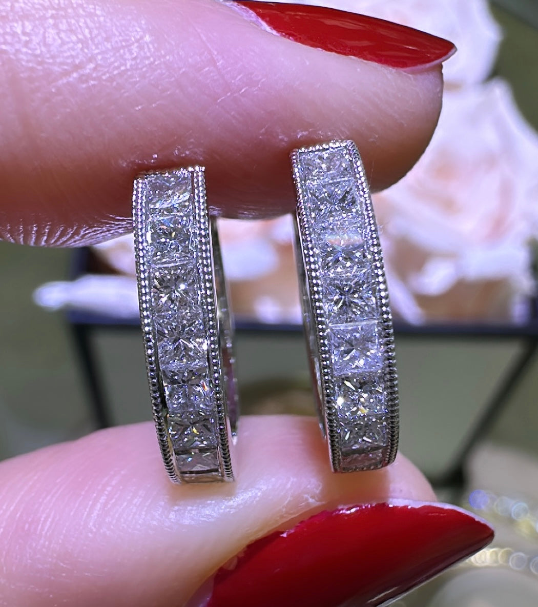 Princess Cut Diamond 0.76carat Huggie Earrings