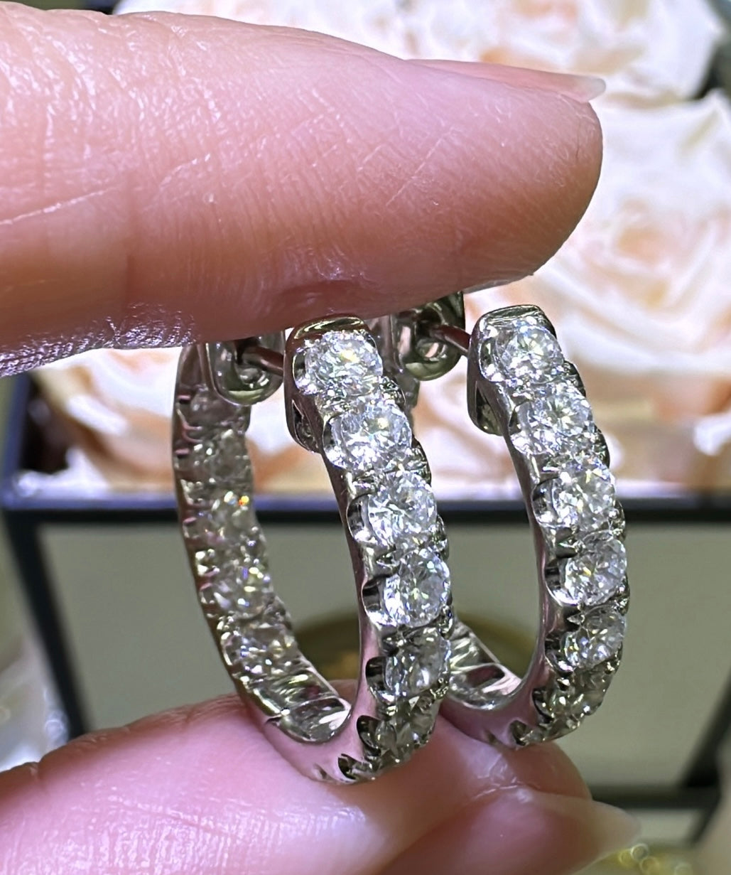 2.09ct tw Diamond Inside out Huggie Hoop Earrings