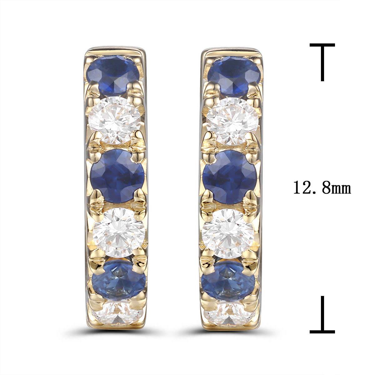 0.72carat Blue Sapphire and Diamond Huggie Hoop Earrings