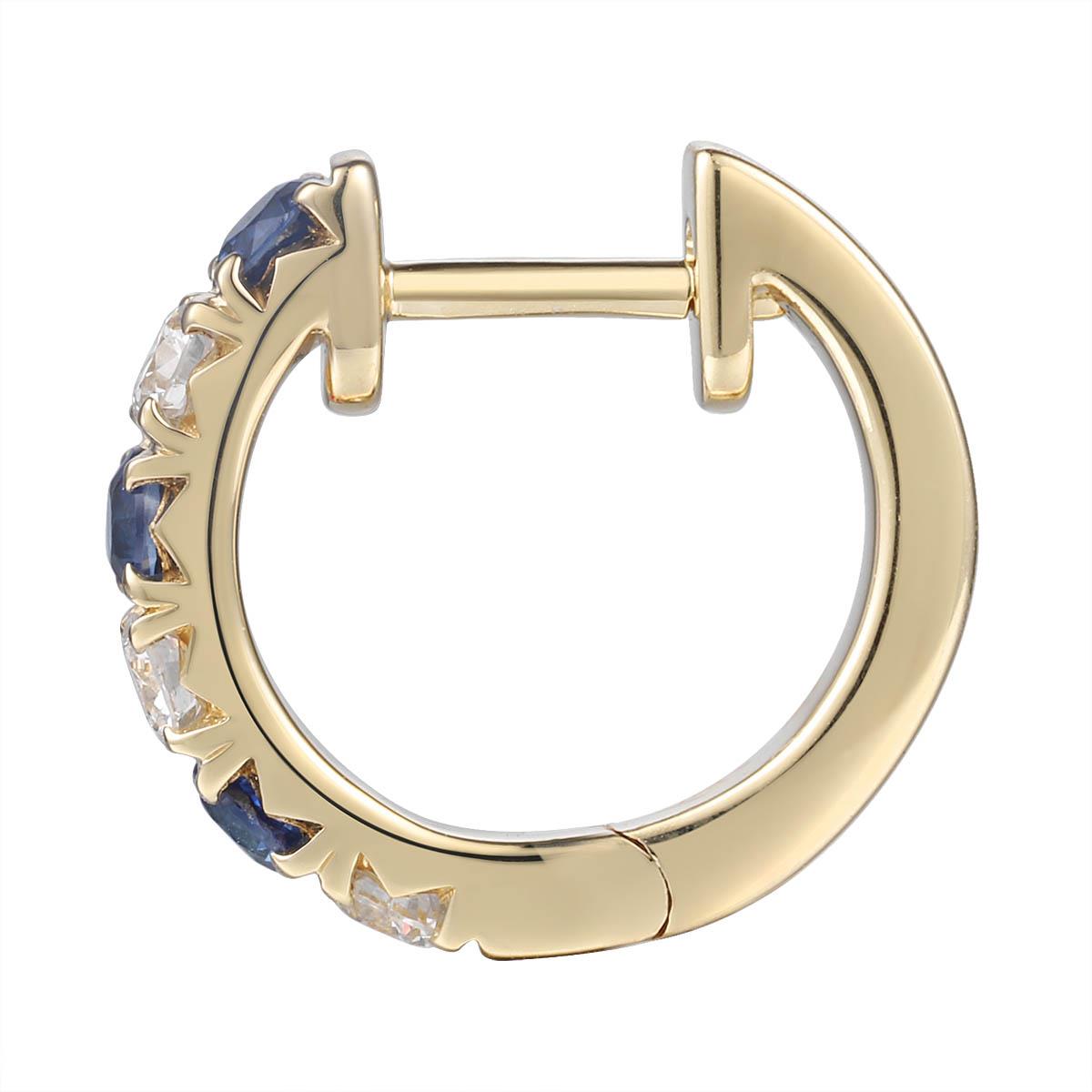 0.72carat Blue Sapphire and Diamond Huggie Hoop Earrings