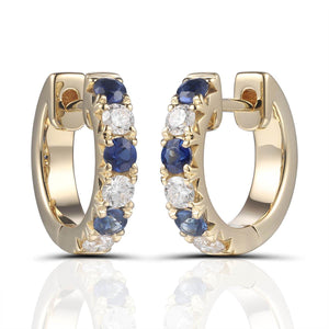 0.72carat Blue Sapphire and Diamond Huggie Hoop Earrings