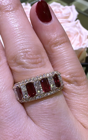 2.44carat Ruby Baguette-cut and White Diamond Ring