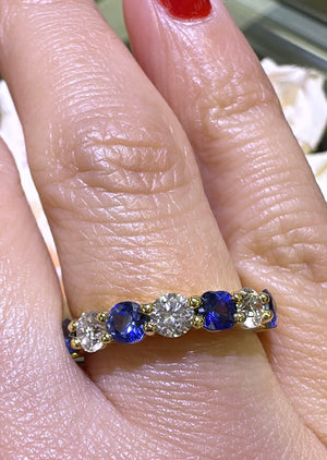 Blue Sapphire & Diamond Alternating Ring