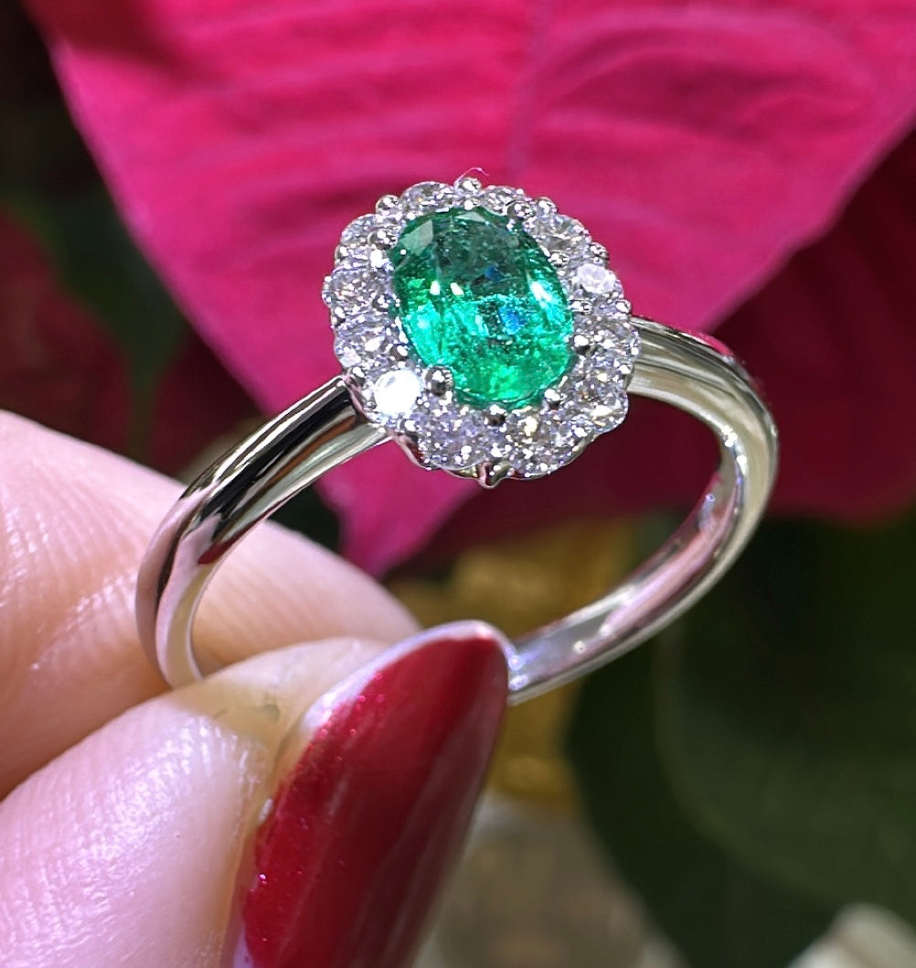 0.53carat Oval-cut Emerald & Diamond Ring