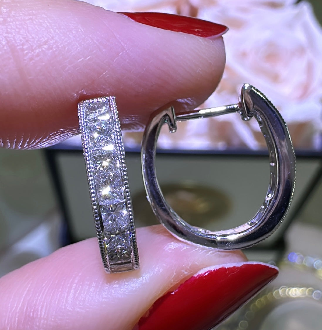 Princess Cut Diamond 0.76carat Huggie Earrings