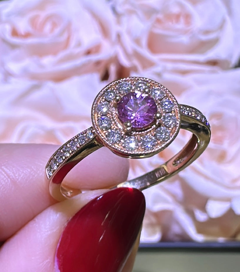 0.51ct tw Round Shape Pink Sapphire and Diamond Ring