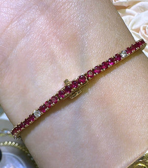 Ruby Gem Stone & Diamond Tennis Bracelet