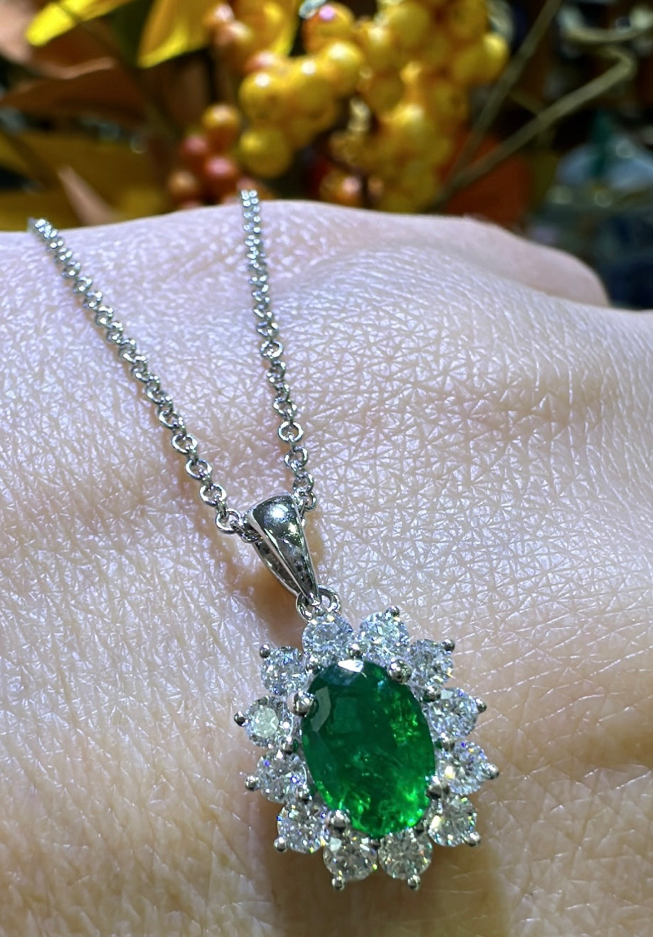 1.29ct tw Diamond & Green Emerald Pendant Necklace