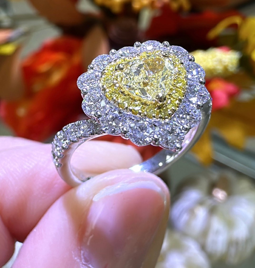 1.68ct tw Canary Fancy Vivid Yellow Heart Shape Cut Halo Ring