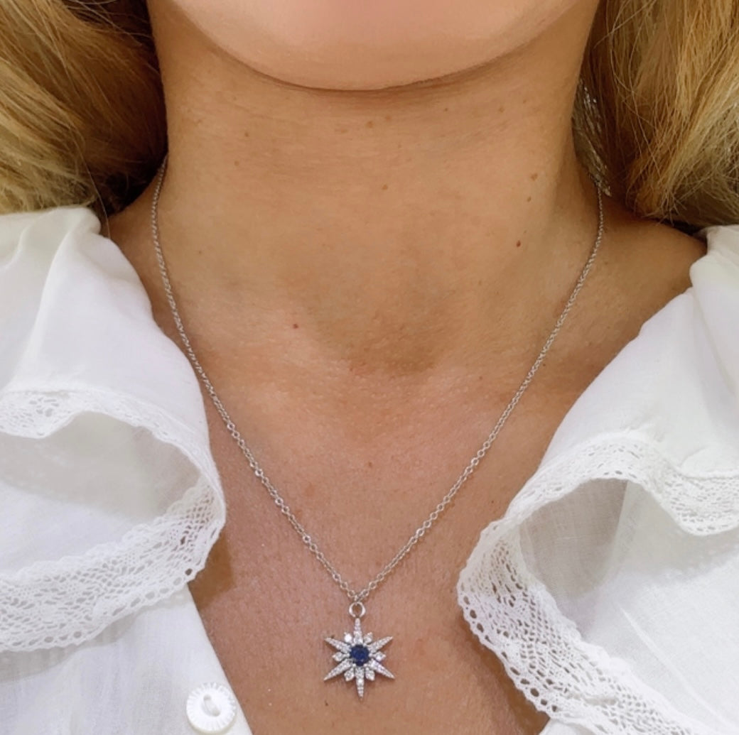 North Star Diamond Sapphire Center Pendant Necklace