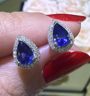 1.15ct tw Pear Shape Blue Sapphire Diamond Stud Earrings