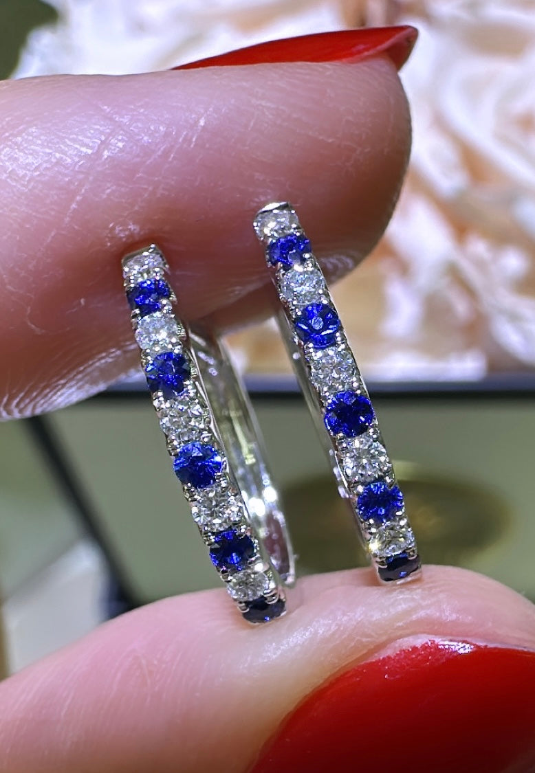 0.35carat Blue Sapphire and Diamond Huggies