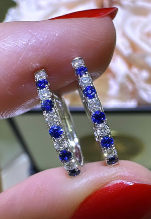 0.35carat Blue Sapphire and Diamond Huggies