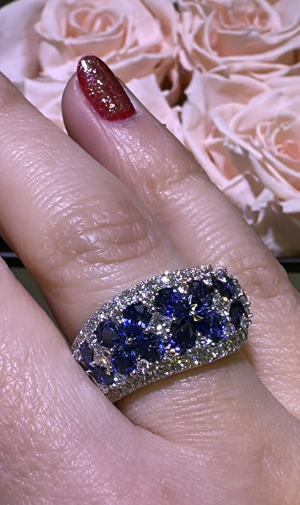 3.91carat Ladies Diamond and Blue Sapphire Ring